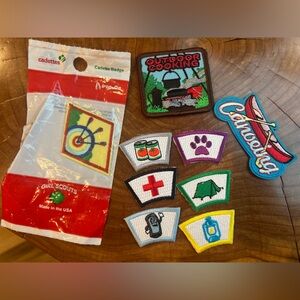 Girl Scouts Patches Lot (9 pcs) – Archery, Camping, Cooking, First Aid, and More